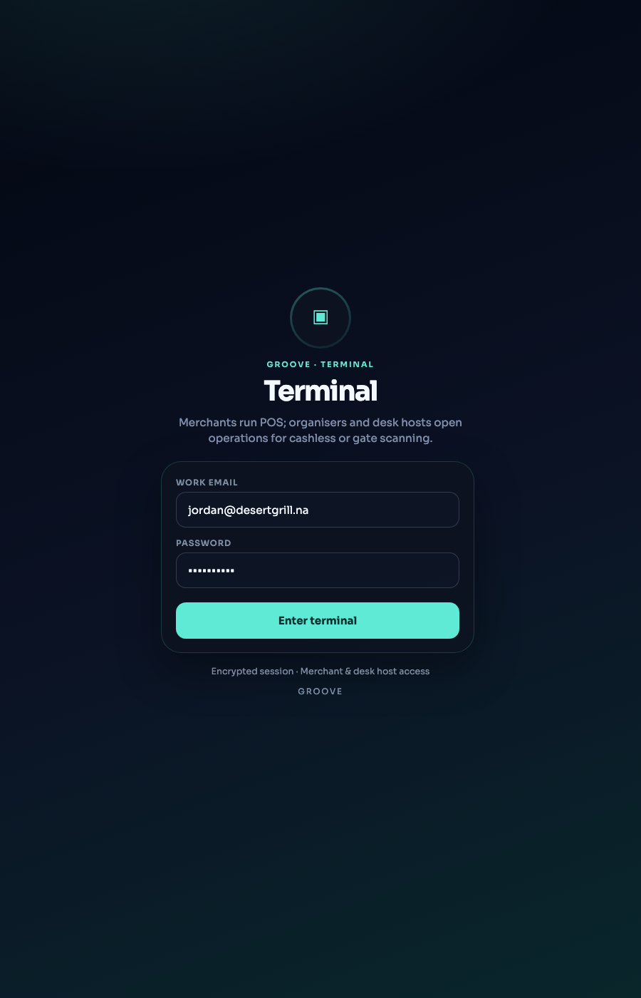 POS terminal sign in