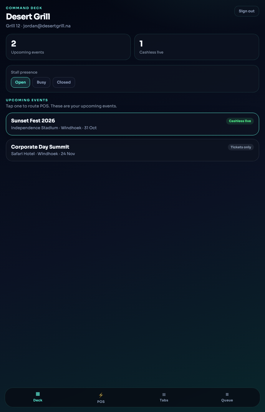 POS terminal command deck